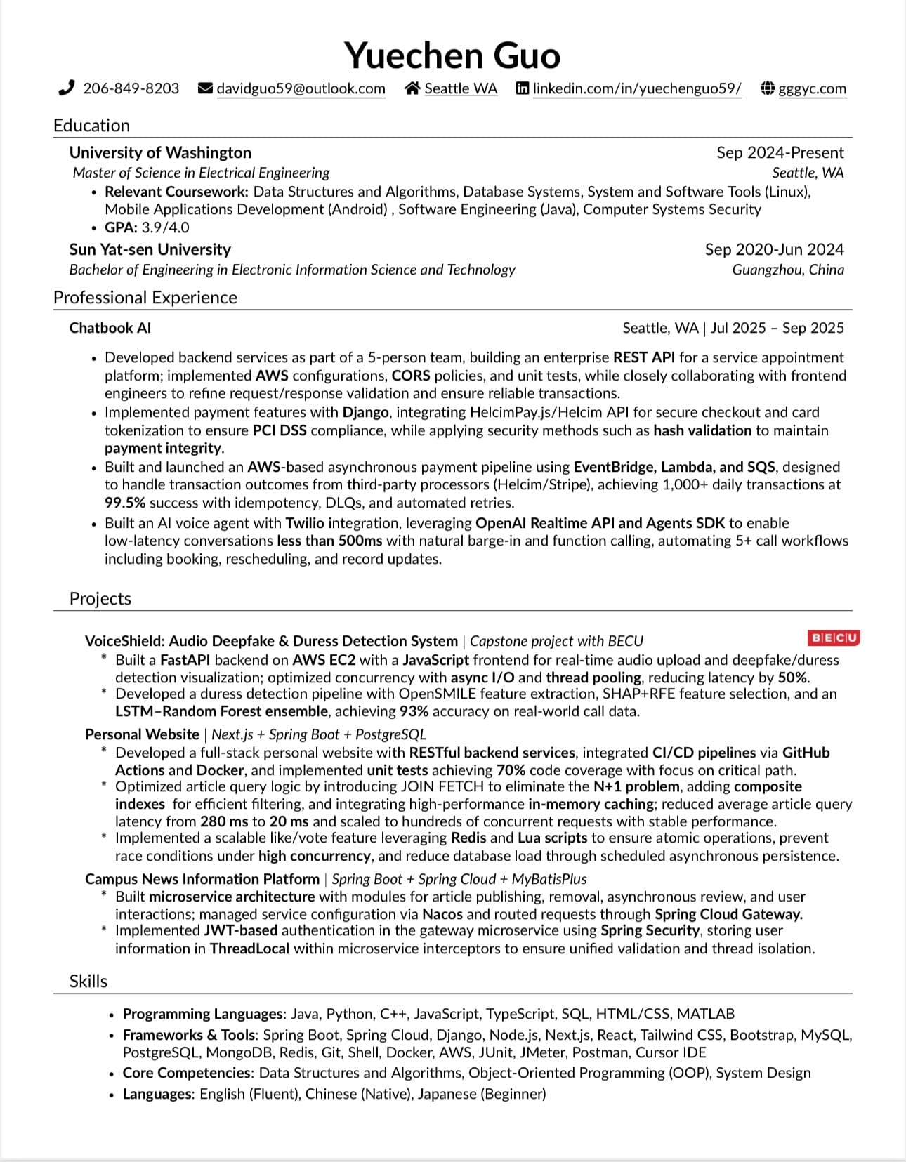 David Guo Resume Preview